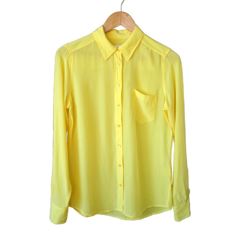EQUIPMENT Brett Silk Button-Front Shirt Size Small Lemon Yellow Long Sleeve - Picture 7 of 10